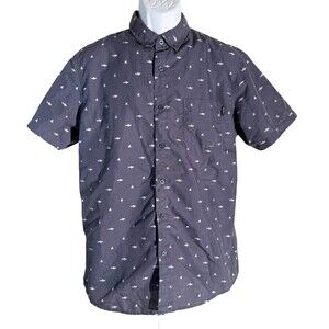 MOLOKAI SURF‎ CO. Men's Short Sleeve Button Down Shark Shirt Blue Large